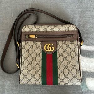 GUCCI Ophidia GG Small Messenger Bag - GG Supreme, Beige, Green, Red - Authentic